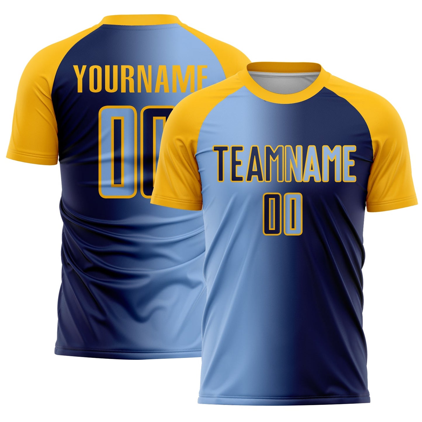 Custom Navy Light Blue-Gold Sublimation Gradient Fashion Soccer Uniform Jersey - Sky-Custom