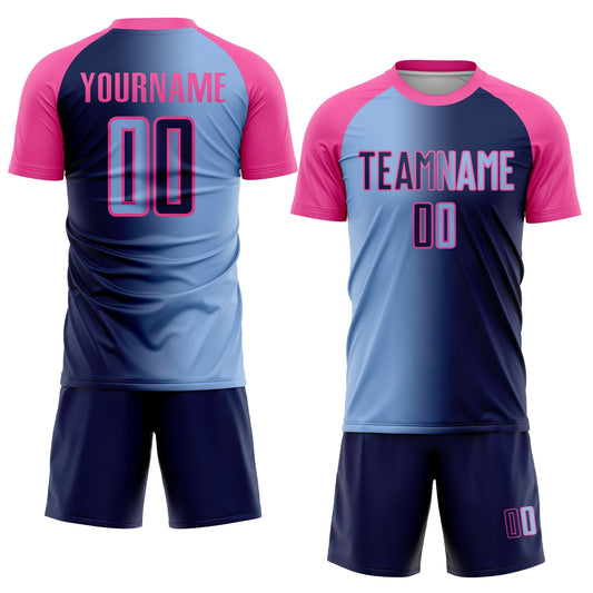Custom Navy Light Blue-Pink Sublimation Gradient Fashion Soccer Uniform Jersey - Sky-Custom