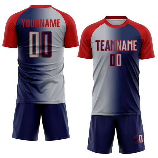 Custom Navy Gray-Red Sublimation Gradient Fashion Soccer Uniform Jersey - Sky-Custom