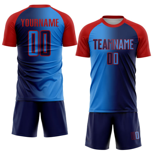 Custom Navy Powder Blue-Red Sublimation Gradient Fashion Soccer Uniform Jersey - Sky-Custom
