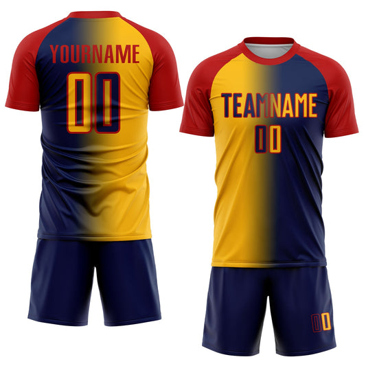 Custom Navy Gold-Red Sublimation Gradient Fashion Soccer Uniform Jersey - Sky-Custom