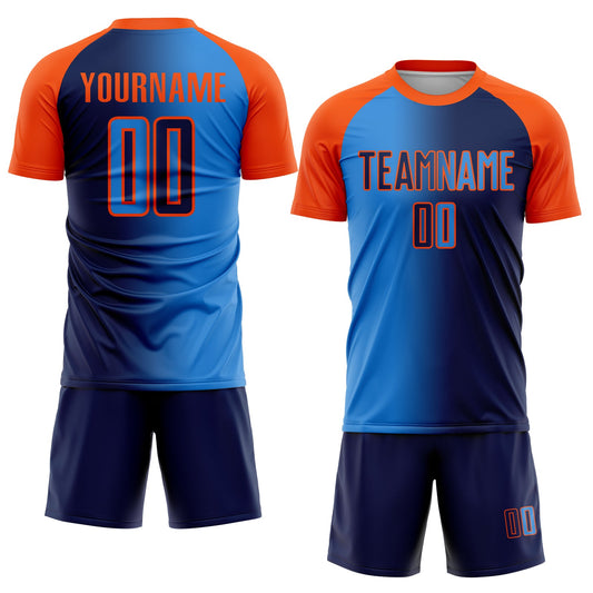 Custom Navy Powder Blue-Orange Sublimation Gradient Fashion Soccer Uniform Jersey - Sky-Custom