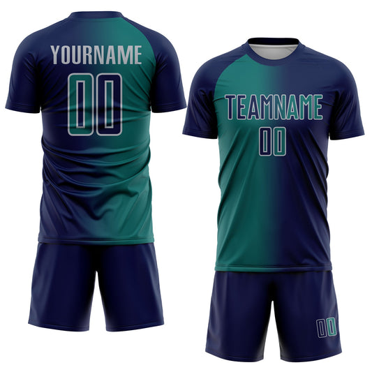 Custom Navy Teal-Gray Sublimation Gradient Fashion Soccer Uniform Jersey - Sky-Custom
