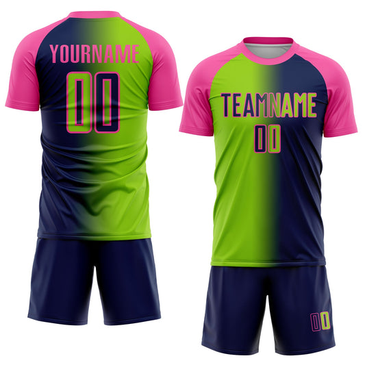 Custom Navy Neon Green-Pink Sublimation Gradient Fashion Soccer Uniform Jersey - Sky-Custom