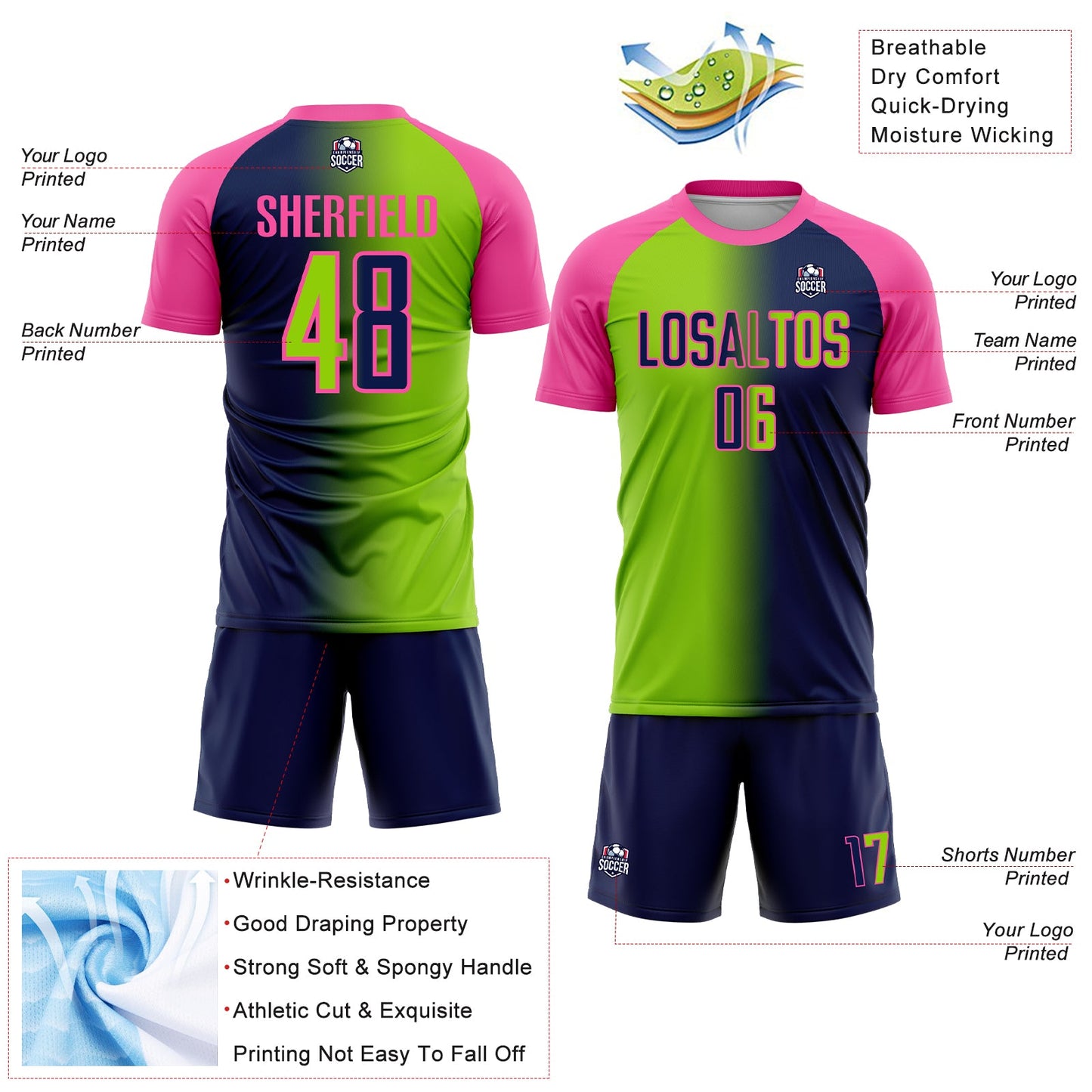 Custom Navy Neon Green-Pink Sublimation Gradient Fashion Soccer Uniform Jersey - Sky-Custom