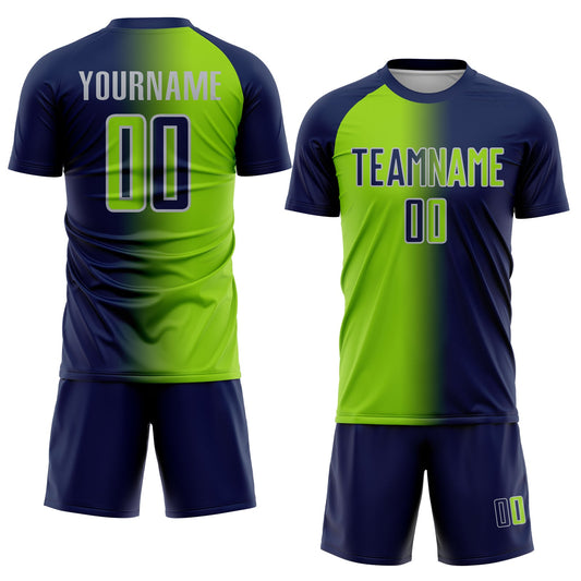 Custom Navy Neon Green-Gray Sublimation Gradient Fashion Soccer Uniform Jersey - Sky-Custom