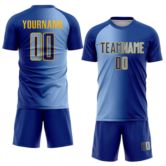 Custom Royal Light Blue-Gold Sublimation Gradient Fashion Soccer Uniform Jersey - Sky-Custom