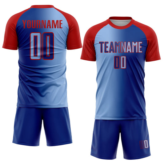 Custom Royal Light Blue-Red Sublimation Gradient Fashion Soccer Uniform Jersey - Sky-Custom