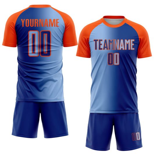 Custom Royal Light Blue-Orange Sublimation Gradient Fashion Soccer Uniform Jersey - Sky-Custom