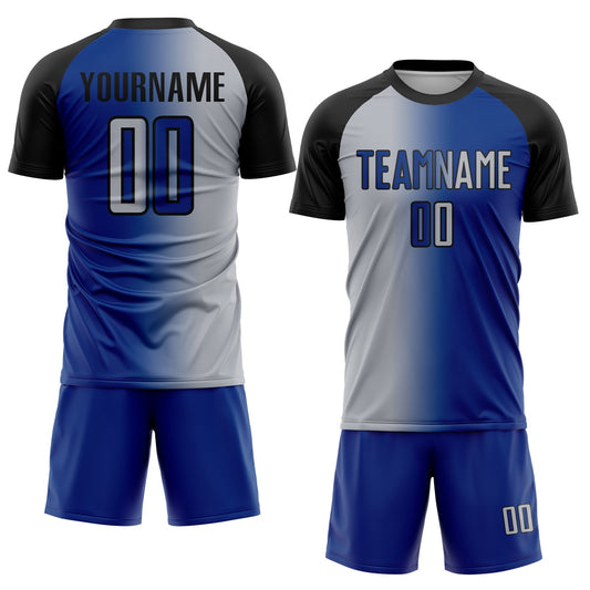 Custom Royal Gray-Black Sublimation Gradient Fashion Soccer Uniform Jersey - Sky-Custom