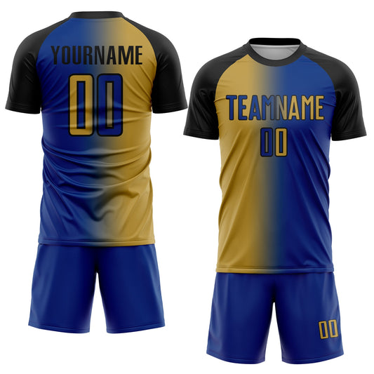 Custom Royal Old Gold-Black Sublimation Gradient Fashion Soccer Uniform Jersey - Sky-Custom