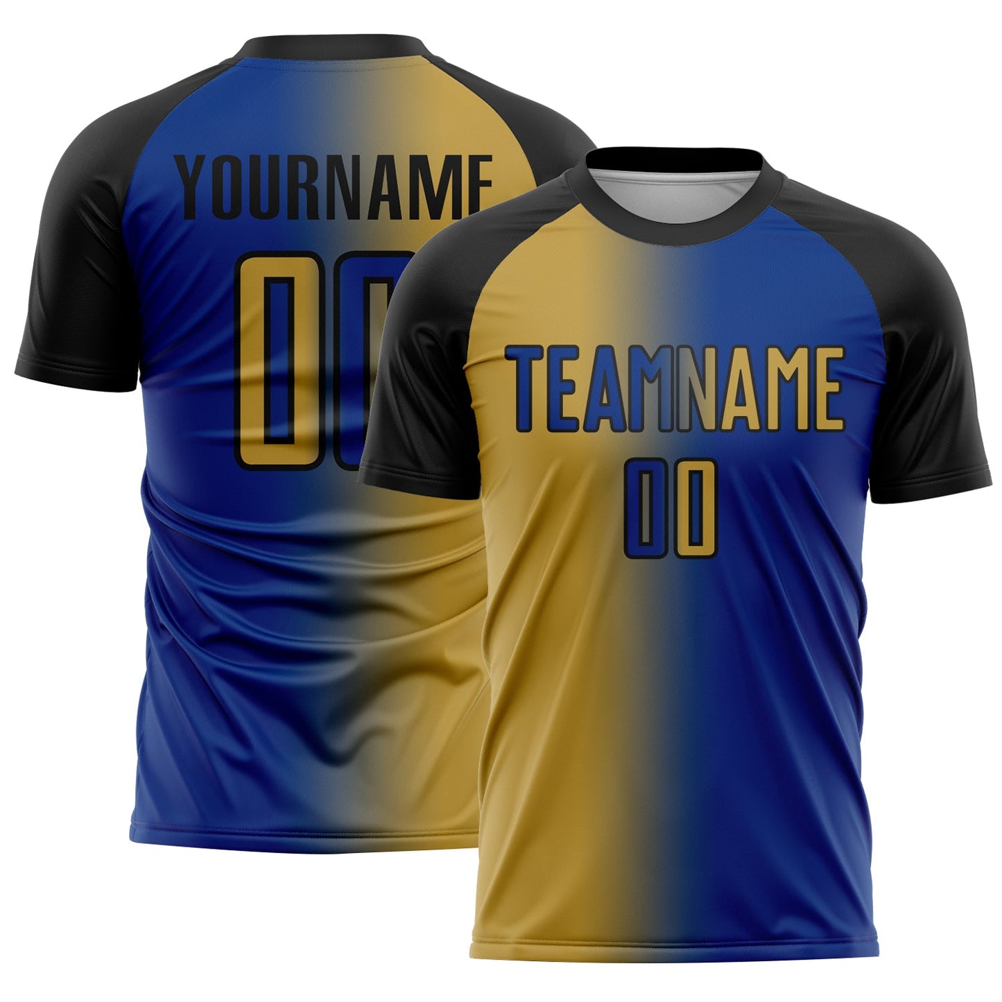 Custom Royal Old Gold-Black Sublimation Gradient Fashion Soccer Uniform Jersey - Sky-Custom