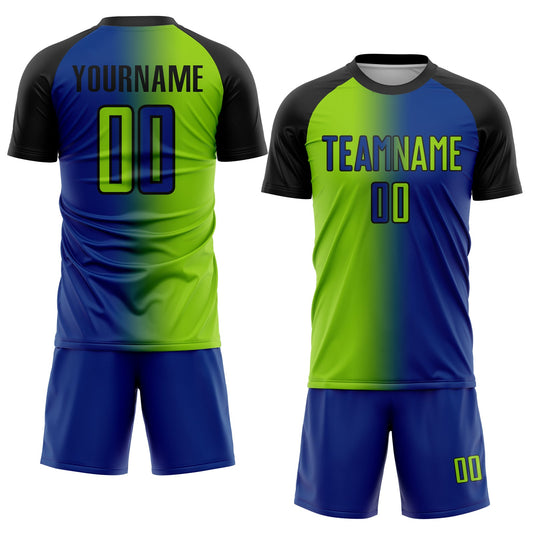 Custom Royal Neon Green-Black Sublimation Gradient Fashion Soccer Uniform Jersey - Sky-Custom
