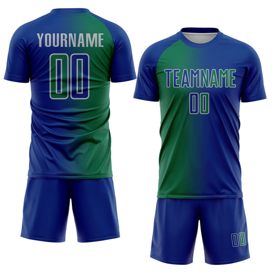 Custom Royal Kelly Green-Gray Sublimation Gradient Fashion Soccer Uniform Jersey - Sky-Custom
