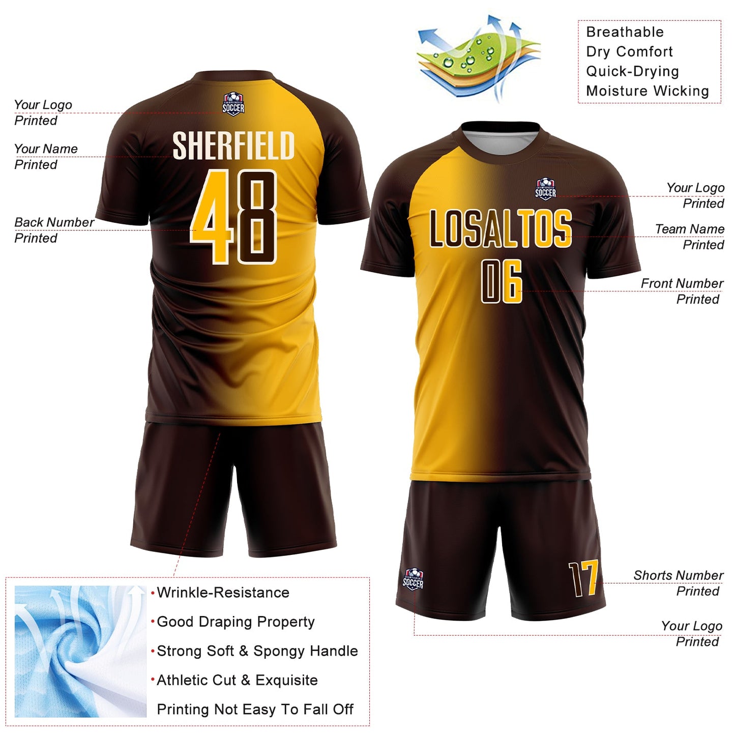 Custom Brown Gold-Cream Sublimation Gradient Fashion Soccer Uniform Jersey - Sky-Custom
