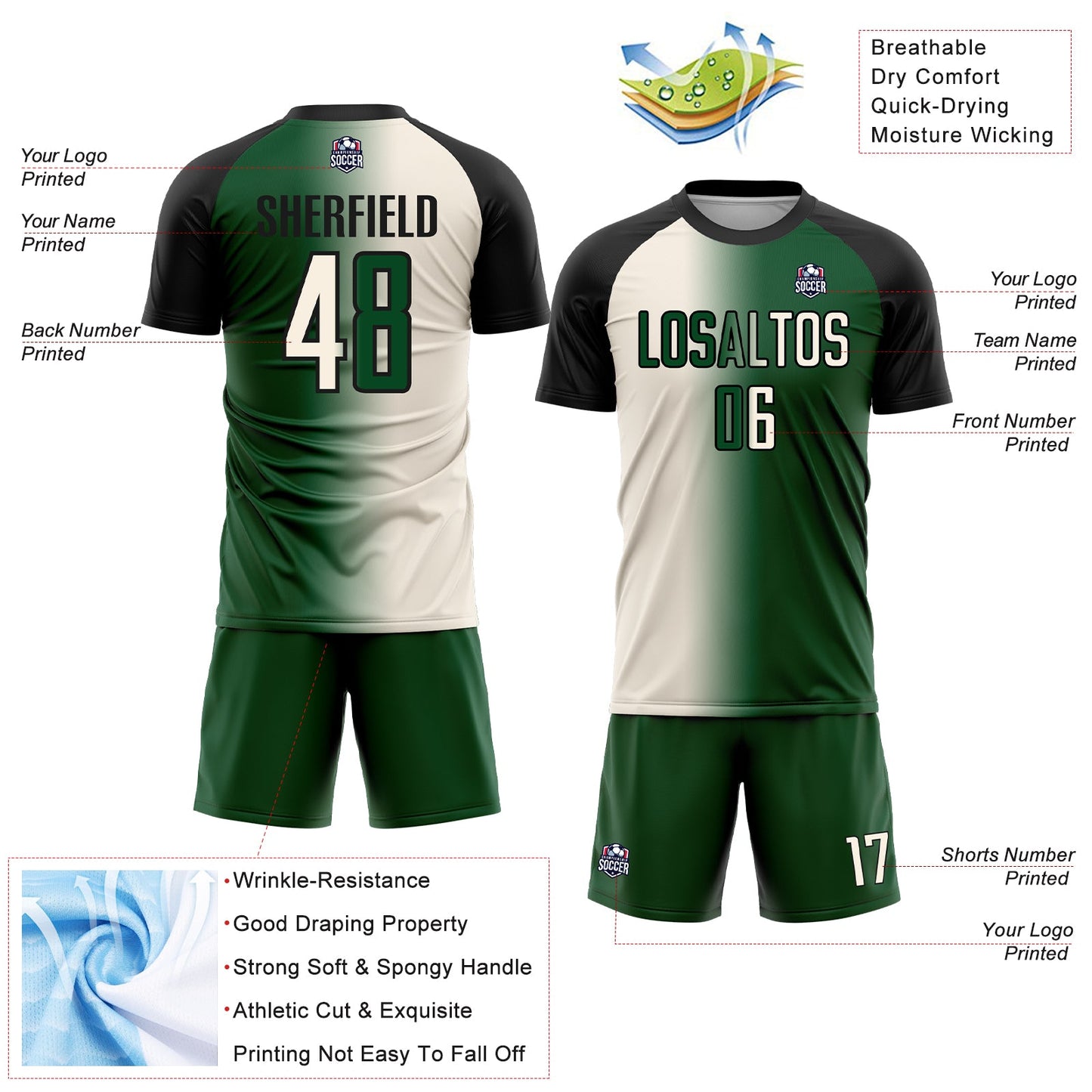 Custom Green Cream-Black Sublimation Gradient Fashion Soccer Uniform Jersey - Sky-Custom