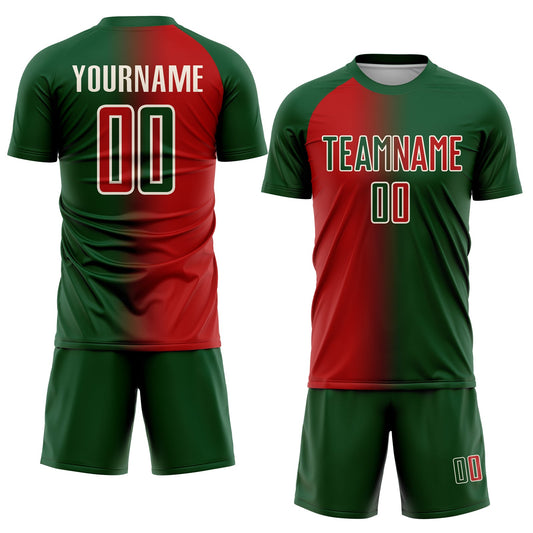 Custom Green Red-Cream Sublimation Gradient Fashion Soccer Uniform Jersey - Sky-Custom