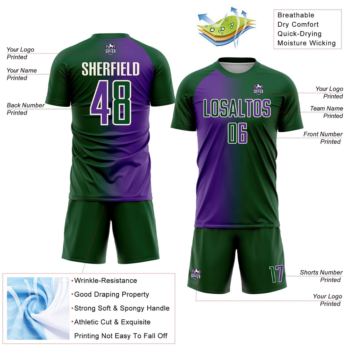 Custom Green Purple-Cream Sublimation Gradient Fashion Soccer Uniform Jersey - Sky-Custom