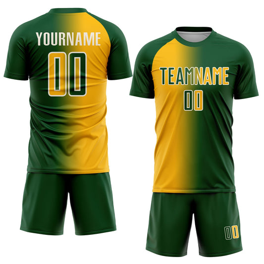Custom Green Gold-Cream Sublimation Gradient Fashion Soccer Uniform Jersey - Sky-Custom