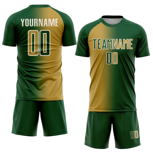 Custom Green Old Gold-Cream Sublimation Gradient Fashion Soccer Uniform Jersey - Sky-Custom