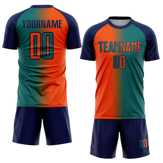 Custom Teal Orange-Navy Sublimation Gradient Fashion Soccer Uniform Jersey - Sky-Custom