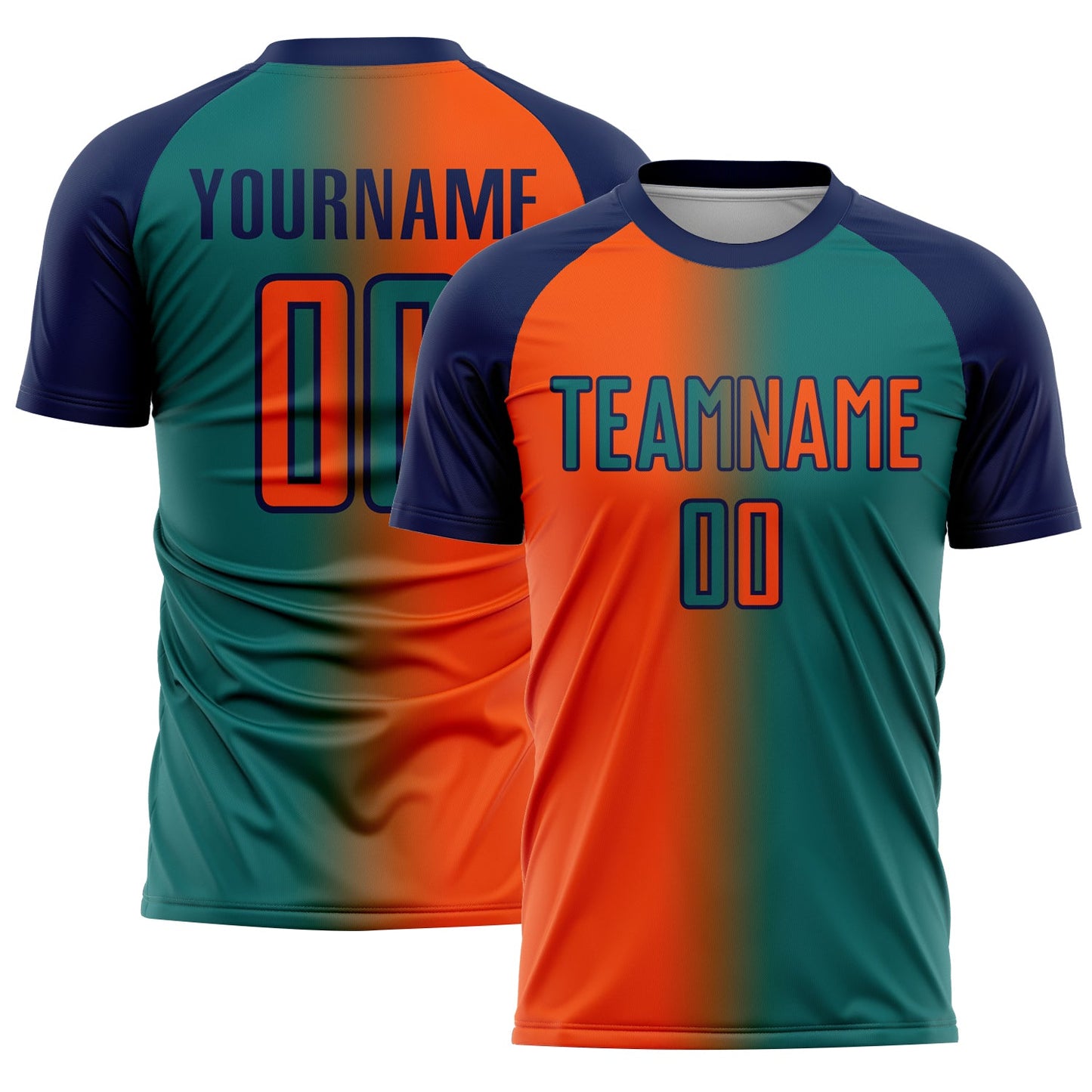 Custom Teal Orange-Navy Sublimation Gradient Fashion Soccer Uniform Jersey - Sky-Custom