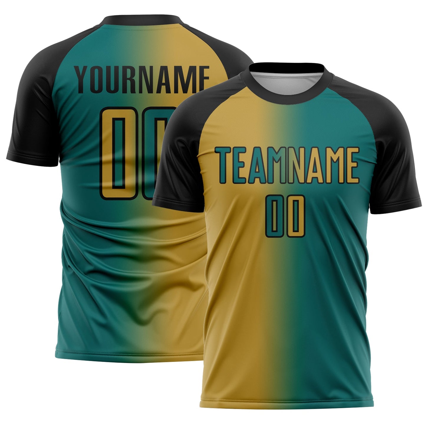 Custom Teal Old Gold-Black Sublimation Gradient Fashion Soccer Uniform Jersey - Sky-Custom