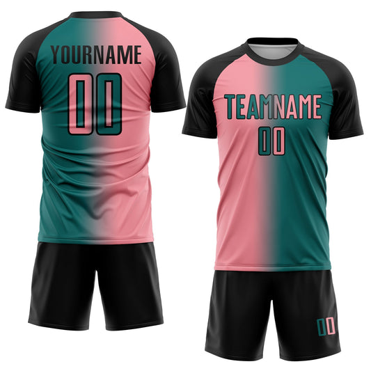 Custom Teal Medium Pink-Black Sublimation Gradient Fashion Soccer Uniform Jersey - Sky-Custom