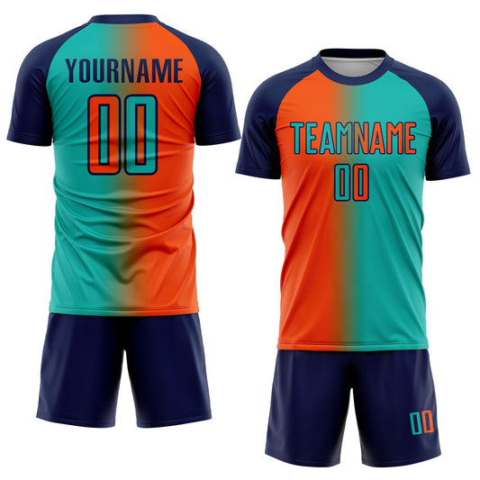 Custom Aqua Orange-Navy Sublimation Gradient Fashion Soccer Uniform Jersey - Sky-Custom