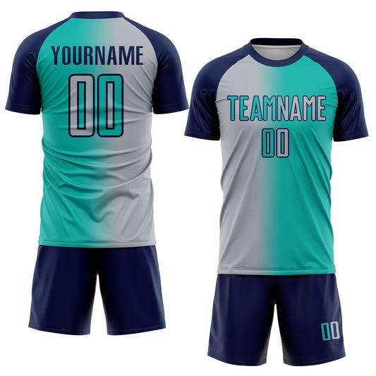 Custom Aqua Gray-Navy Sublimation Gradient Fashion Soccer Uniform Jersey - Sky-Custom