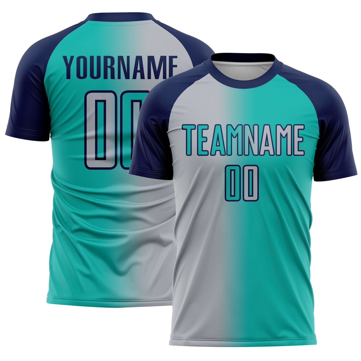 Custom Aqua Gray-Navy Sublimation Gradient Fashion Soccer Uniform Jersey - Sky-Custom