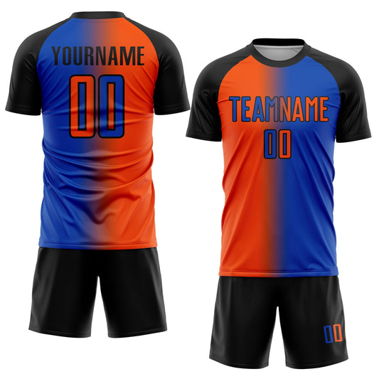Custom Thunder Blue Orange-Black Sublimation Gradient Fashion Soccer Uniform Jersey - Sky-Custom