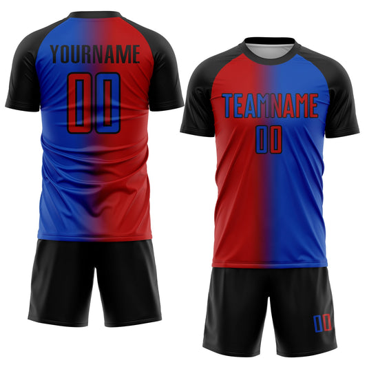 Custom Thunder Blue Red-Black Sublimation Gradient Fashion Soccer Uniform Jersey - Sky-Custom
