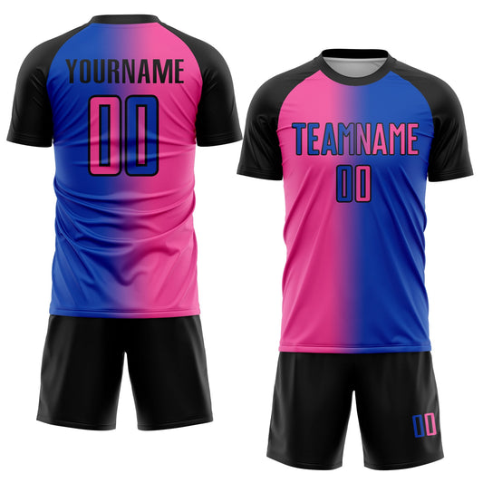 Custom Thunder Blue Pink-Black Sublimation Gradient Fashion Soccer Uniform Jersey - Sky-Custom