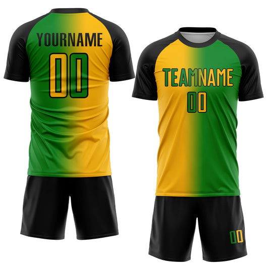 Custom Grass Green Gold-Black Sublimation Gradient Fashion Soccer Uniform Jersey - Sky-Custom