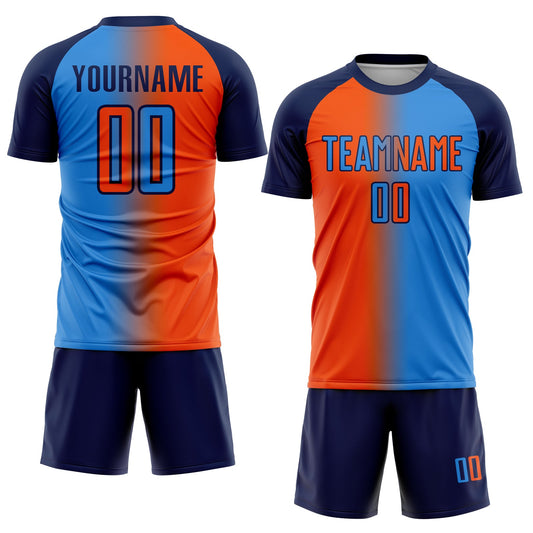 Custom Powder Blue Orange-Navy Sublimation Gradient Fashion Soccer Uniform Jersey - Sky-Custom