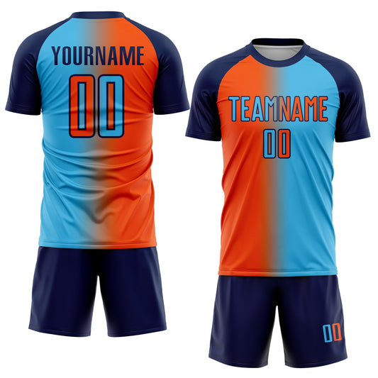 Custom Sky Blue Orange-Navy Sublimation Gradient Fashion Soccer Uniform Jersey - Sky-Custom