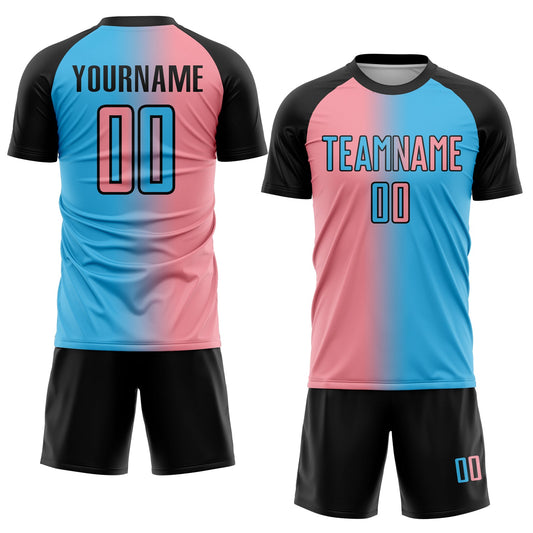 Custom Sky Blue Medium Pink-Black Sublimation Gradient Fashion Soccer Uniform Jersey - Sky-Custom