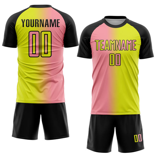 Custom Neon Yellow Medium Pink-Black Sublimation Gradient Fashion Soccer Uniform Jersey - Sky-Custom