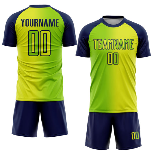 Custom Neon Yellow Neon Green-Navy Sublimation Gradient Fashion Soccer Uniform Jersey - Sky-Custom