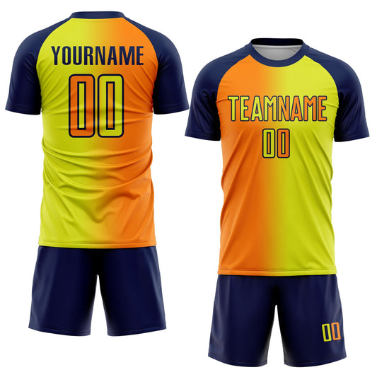 Custom Neon Yellow Bay Orange-Navy Sublimation Gradient Fashion Soccer Uniform Jersey - Sky-Custom