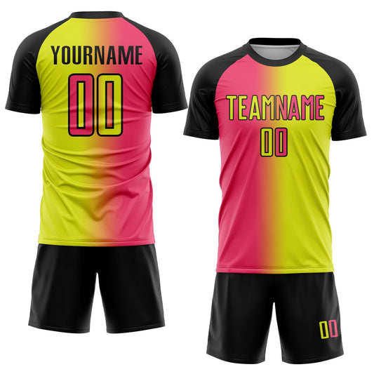 Custom Neon Yellow Neon Pink-Black Sublimation Gradient Fashion Soccer Uniform Jersey - Sky-Custom