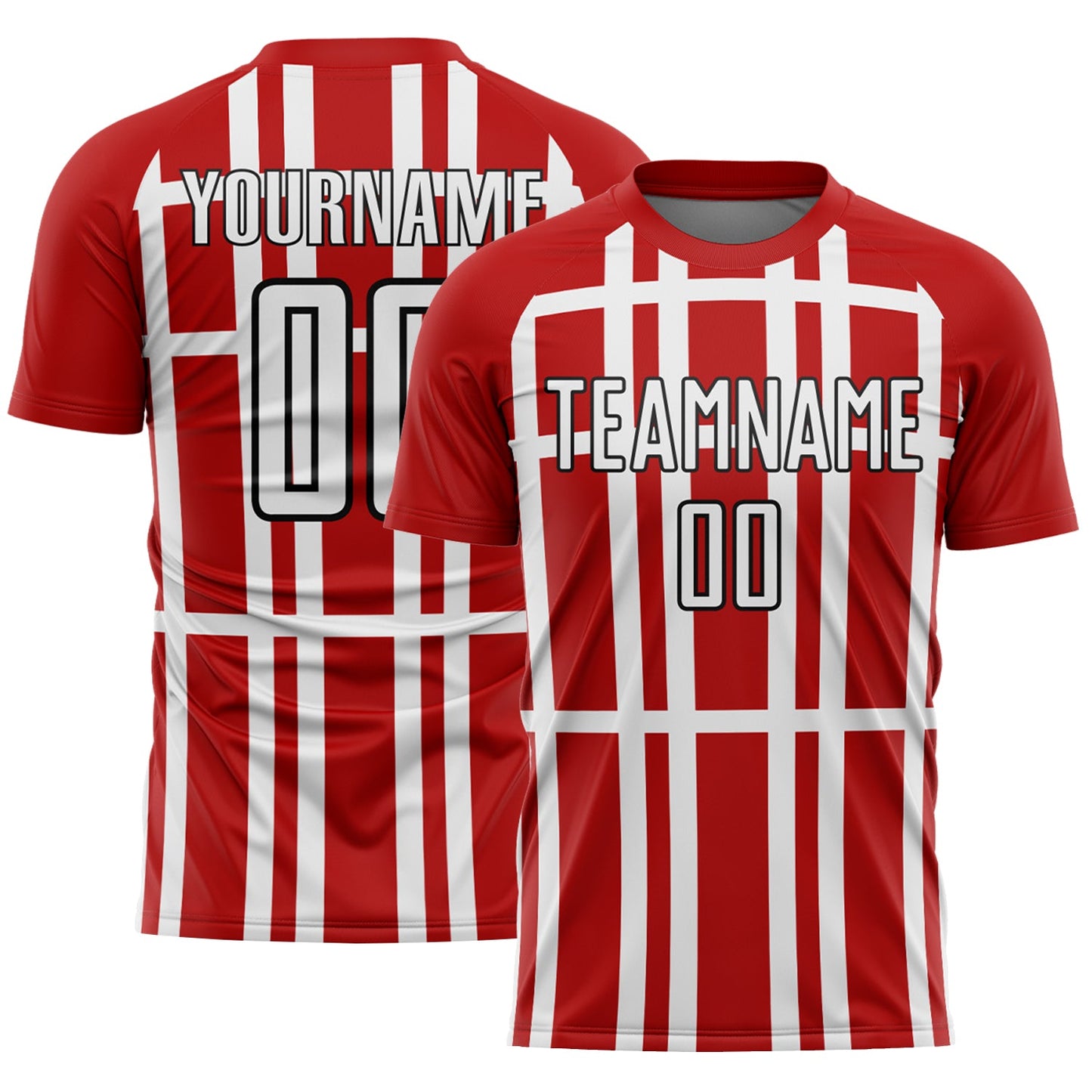 Custom Red White-Black Stripe Line Sublimation Soccer Uniform Jersey - Sky-Custom