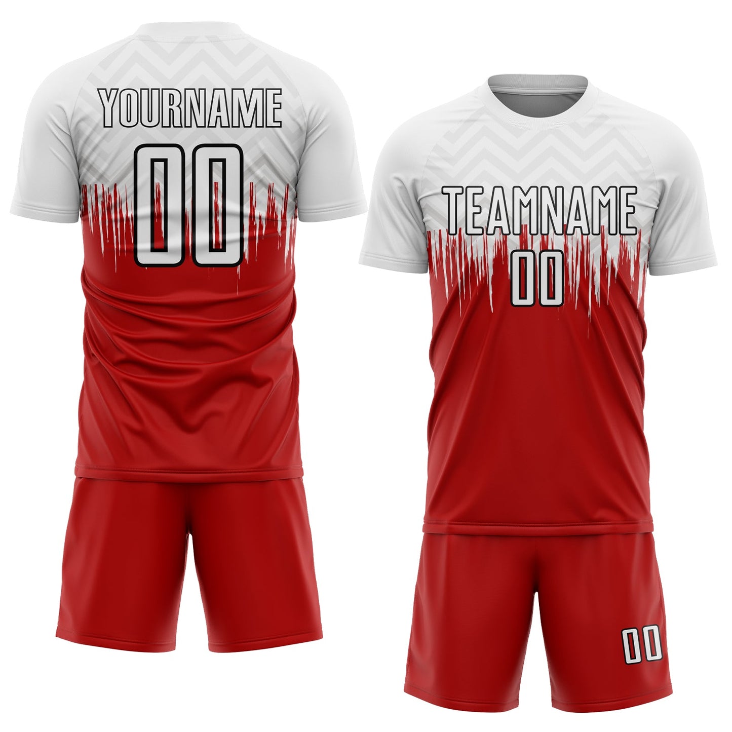 Custom White Red-Black Gradient Dripping Splatter Art Sublimation Soccer Uniform Jersey - Sky-Custom