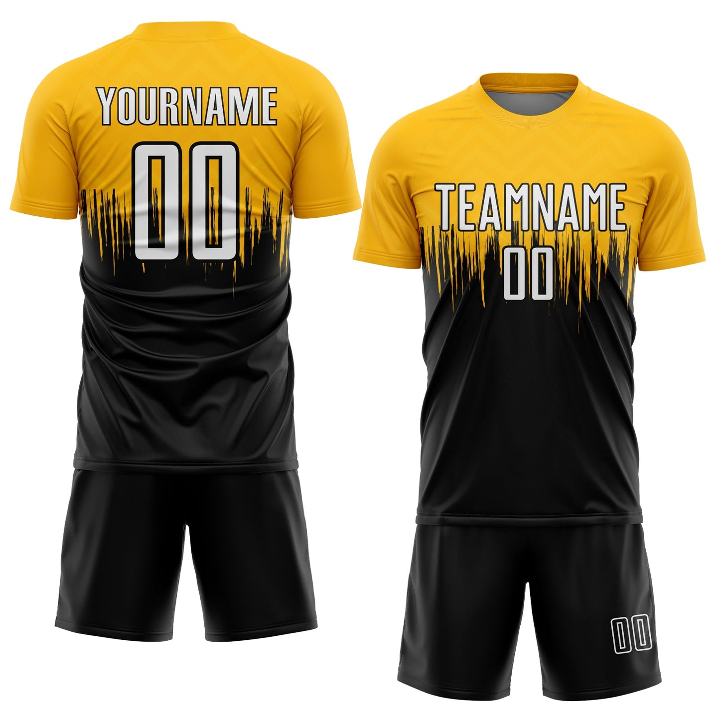 Custom Gold White-Black Gradient Dripping Splatter Art Sublimation Soccer Uniform Jersey - Sky-Custom