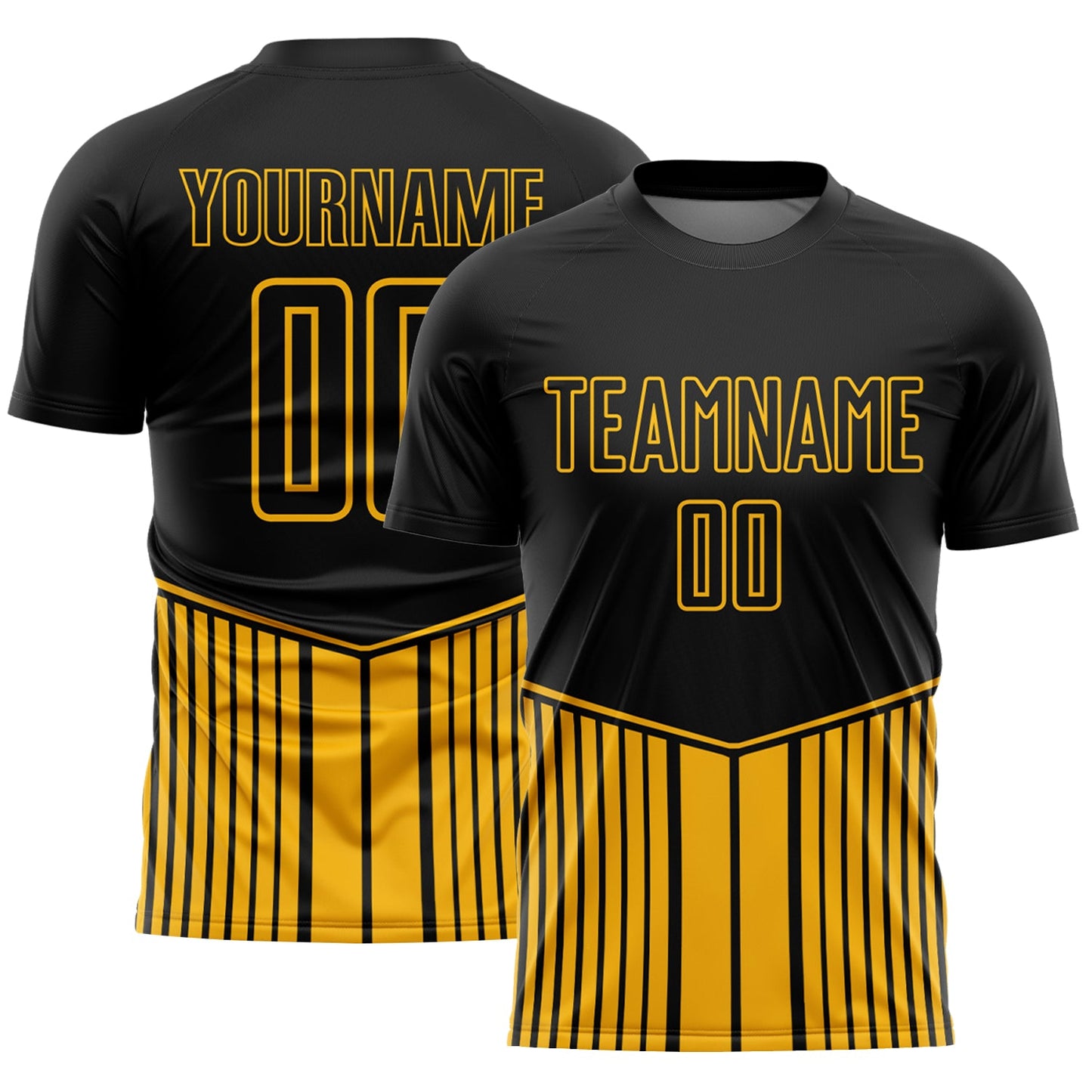 Custom Black Gold Stripe Line Sublimation Soccer Uniform Jersey - Sky-Custom