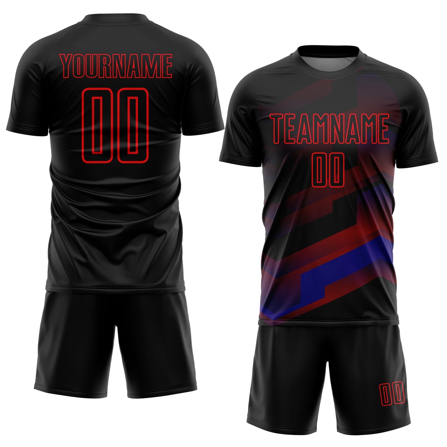 Custom Black Fire Red Gradient Arrow Geometric Shapes Sublimation Soccer Uniform Jersey - Sky-Custom