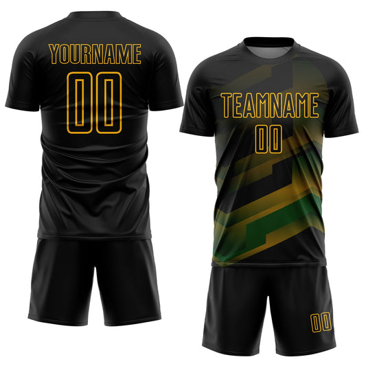 Custom Black Gold Gradient Arrow Geometric Shapes Sublimation Soccer Uniform Jersey - Sky-Custom
