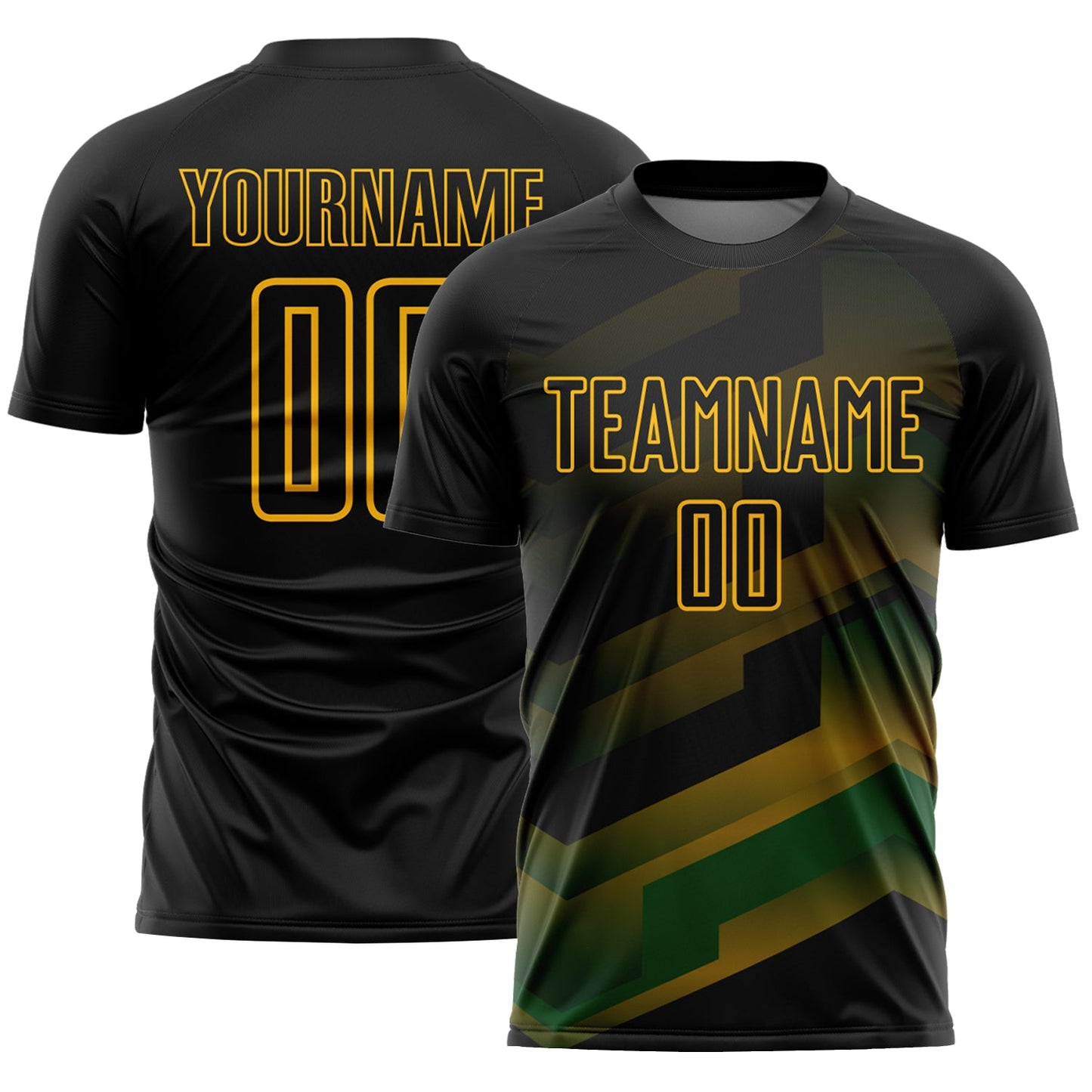 Custom Black Gold Gradient Arrow Geometric Shapes Sublimation Soccer Uniform Jersey - Sky-Custom