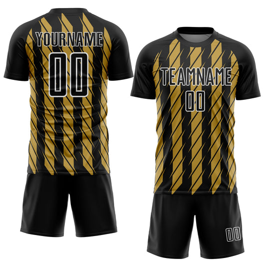 Custom Black Old Gold-White Stripe Line Sublimation Soccer Uniform Jersey - Sky-Custom